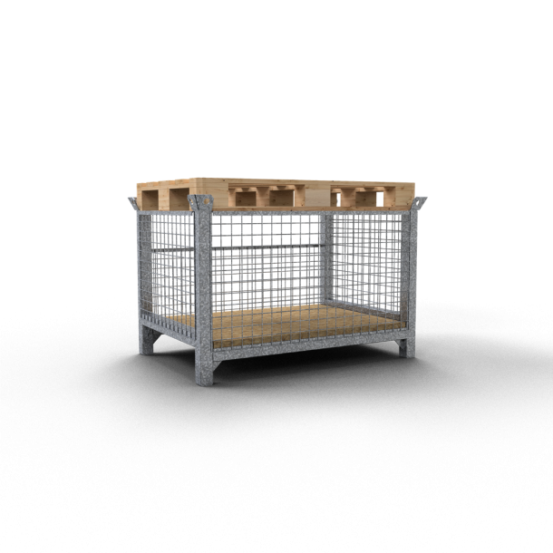 GS tested pallet | 1.05 m x 0.68 m | DP suitable for flat pallets | Mesh box pallet filling dimensions: 1,08 m x 0,68 m x 0,36/0,56 mwith welded grid incl. framegrid height reduced on one side for easy loading and unloading